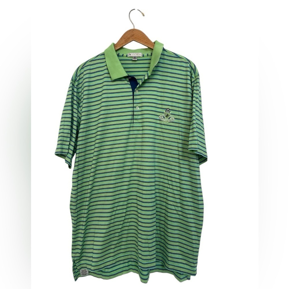 Peter Millar Men’s Green and Blue Striped Golf Polo Size XL